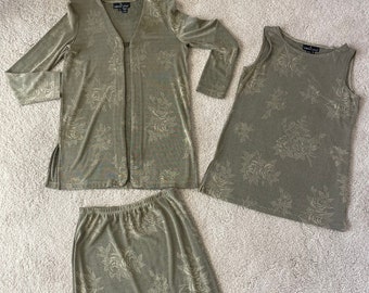 Sage Green Floral Damen Jacke, Tank und Rock Set