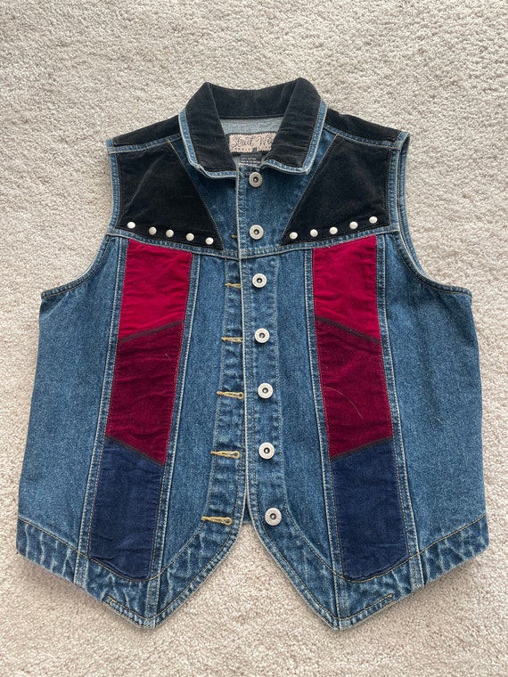 Patchwork Denim and Velvet Vintage Vest