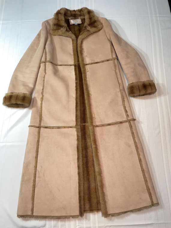 Vintage Molten Faux Fur Long Wool Coat 14 16 18