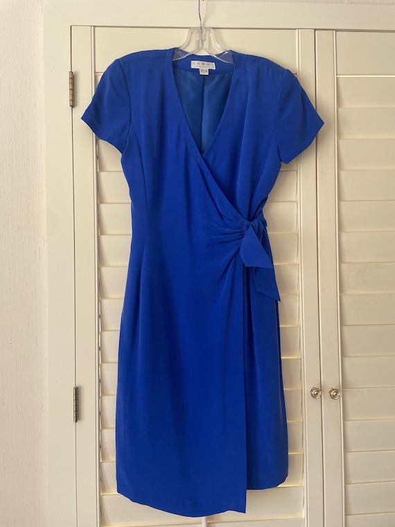 Vintage Blue Silk Wrap Dress