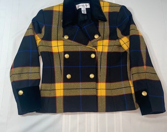 Abrigo de lana a cuadros para mujer de Jones New York, década de 1980