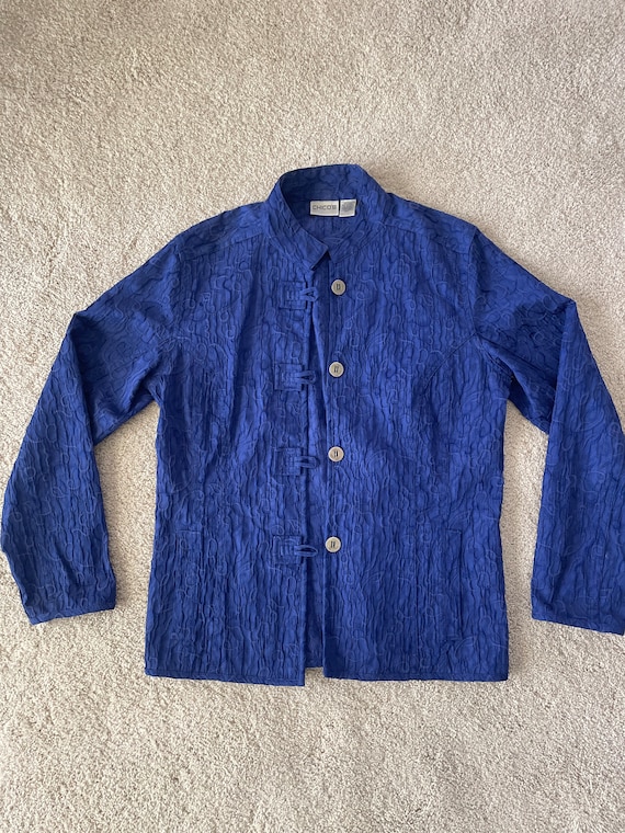 Women's Blue Chico's Jacket with Mandarin Collar a