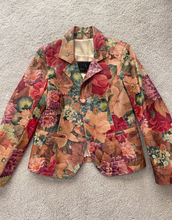 Women's Floral Genuine Leather Blazer - image 1