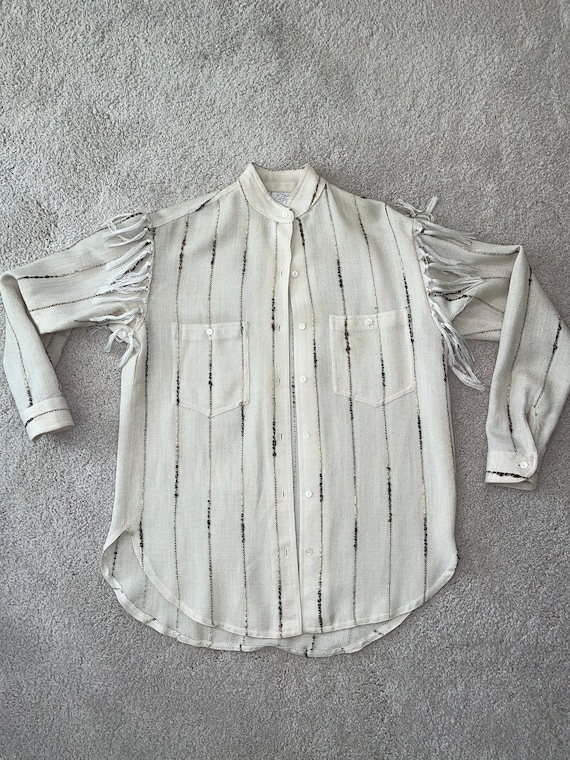 Women's Cream Button Up Shirt with Fringe Detailin