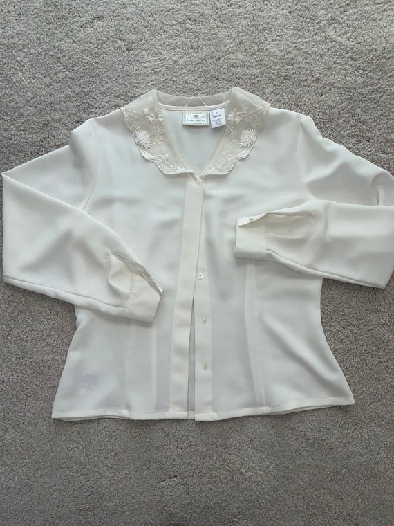 Women's Cream Button Up with Embroidered Organza C
