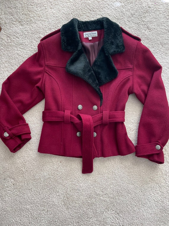 Stylish and Warm Red and Black Winter Coat with Fa