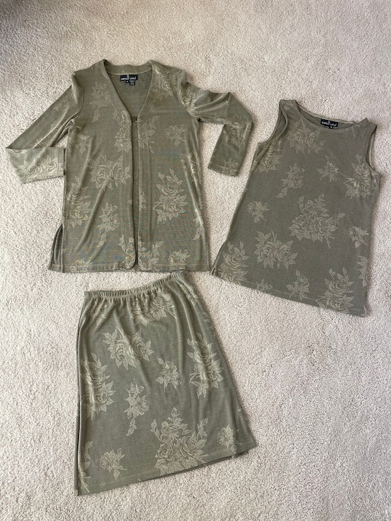 Sage Green Floral Women's Jacket, Tank, and Skirt 