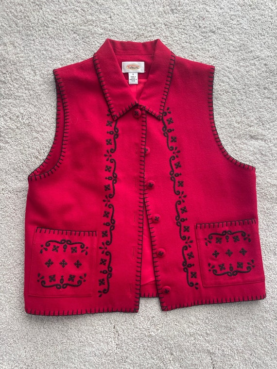 Women's Red Vest with Black Embroidery