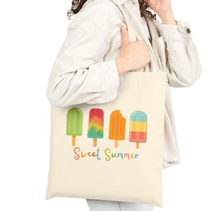 Beach bag Sweet Summer cotton tote bag Ice Cream art canvas bag gift Cute frozen treats shopping tote Cute colorful reusable Grocery bag afbeelding 1