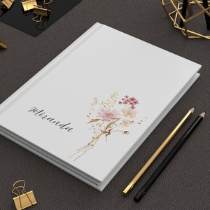 Floral Personalized Hardcover Journal Botanical Notebook for Writing Custom Journal gift for her Elegant Diary Wildflower personal planner