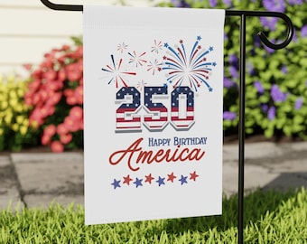 USA 250th lawn flag Happy Birthday America garden flag Patriotic yard banner Fourth of July Outdoor decoration Fireworks celebration decor