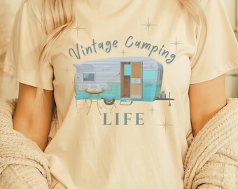 Vintage Camping Life unisex tee Retro camper t-shirt Classic trailer tee Outdoor adventure ahirt Fun gift for Campers Nostalgic travel top