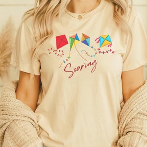 Kite tshirt Soaring kites tee colorful kite flying tshirt Whimsical kite top gift for kite lover Cute spring summer Fly a kite tee for her