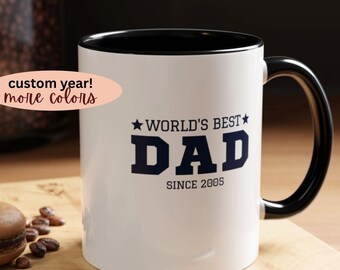 Custom Dad accent mug World's Best Dad Personalized year ceramic cup Baby announcement Dad's birthday coffee cup New daddy gift