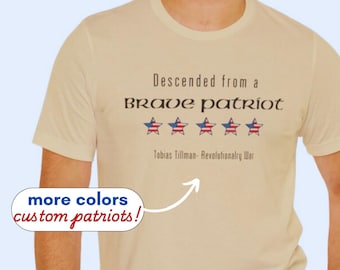 Custom patriot ancestor Tee Colonial tshirt History Buff gift Personalized American Revolution shirt Brave Heritage Top Family ancestry Tee