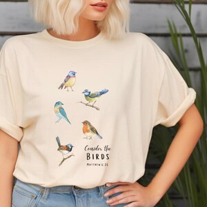 Bird lover tshirt Christian nature gift Birds Bible verse shirt Spring robins tee Faith tshirt gift Christian bird watcher tee Jesus t-shirt