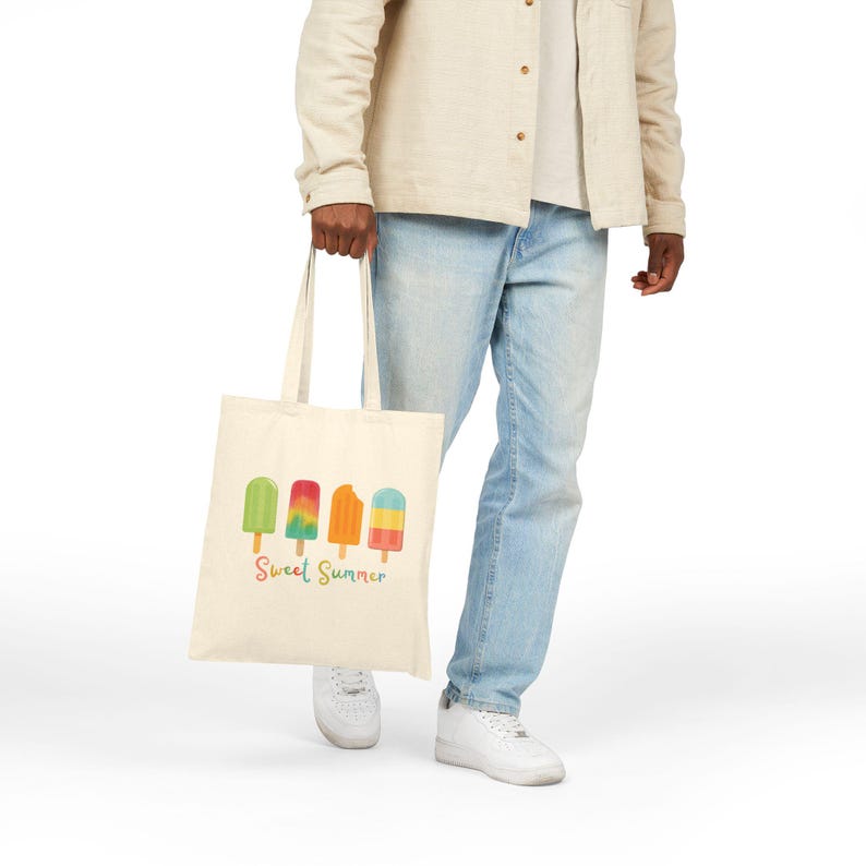 Beach bag Sweet Summer cotton tote bag Ice Cream art canvas bag gift Cute frozen treats shopping tote Cute colorful reusable Grocery bag afbeelding 4