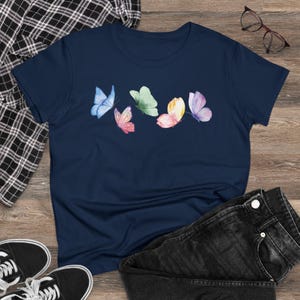 Butterfly Spring Tee Women's pastel butterflies tee Watercolor butterfly shirt Whisical springtime teeGgift for Mom Colorful summer top image 6