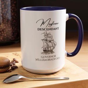 Custom Mayflower Descendant Mug Personalized Mayflower ancestor gift for Pilgrim descendant 15 oz coffee mug Plymouth 1st Thanksgiving mug