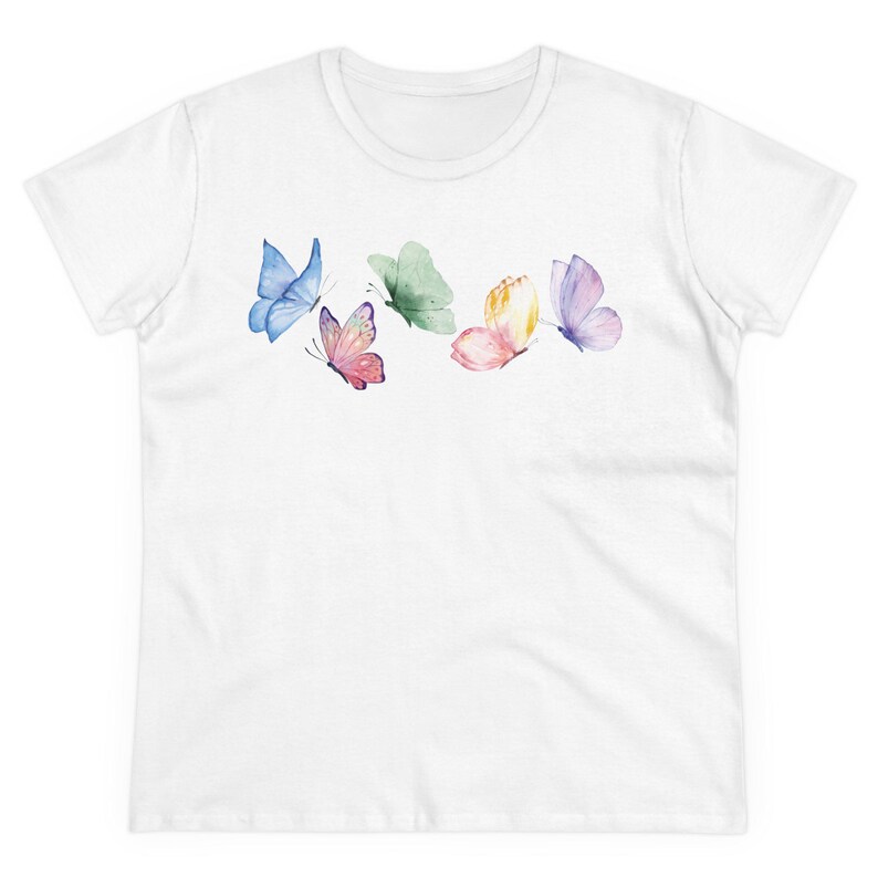 Butterfly Spring Tee Women's pastel butterflies tee Watercolor butterfly shirt Whisical springtime teeGgift for Mom Colorful summer top White