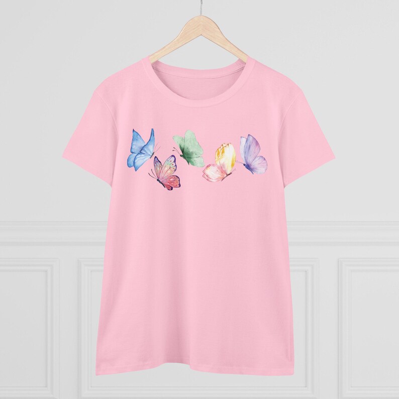 Butterfly Spring Tee Women's pastel butterflies tee Watercolor butterfly shirt Whisical springtime teeGgift for Mom Colorful summer top image 7