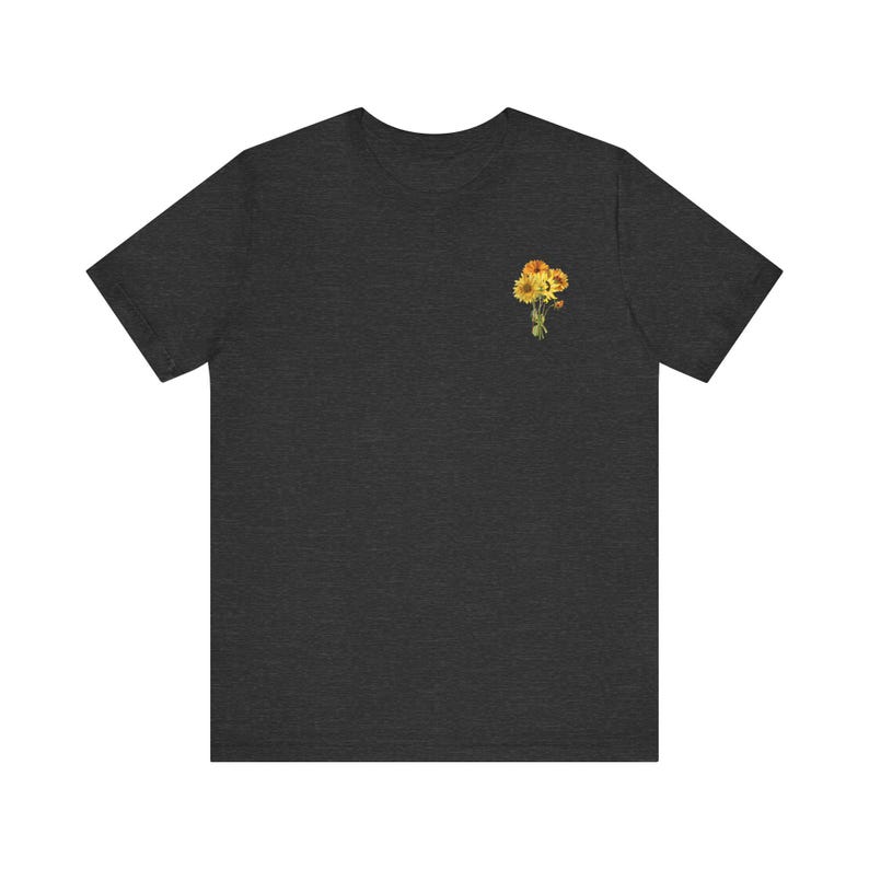 Sunflowers tshirt sunflower bouquet tee Flower pocket style design Minimalist Fall Floral T-shirt Womens Fall shirt Sunshine flower tee Dark Grey Heather