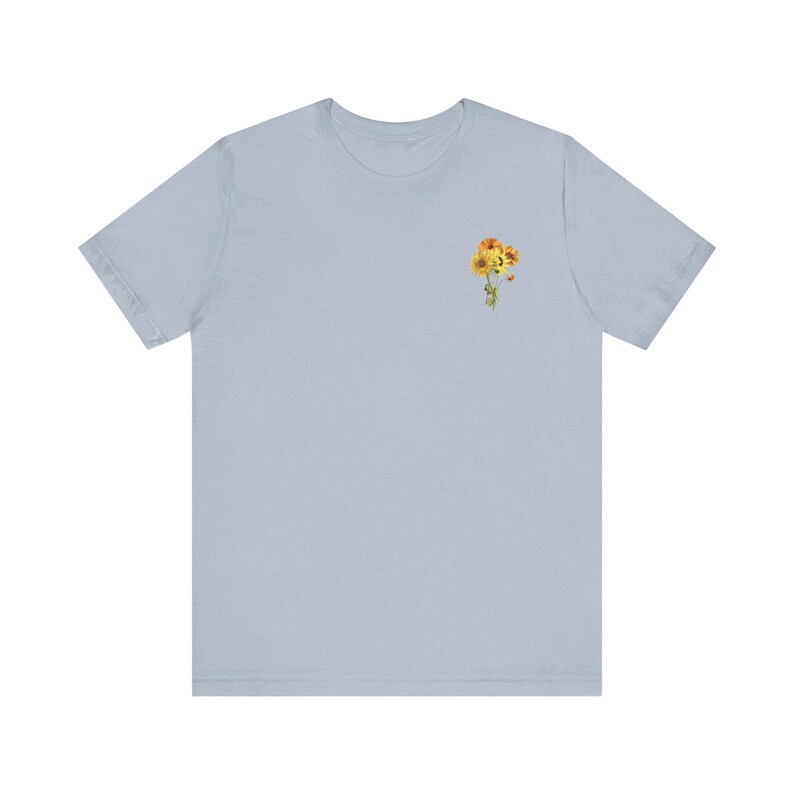 Sunflowers tshirt sunflower bouquet tee Flower pocket style design Minimalist Fall Floral T-shirt Womens Fall shirt Sunshine flower tee Light Blue