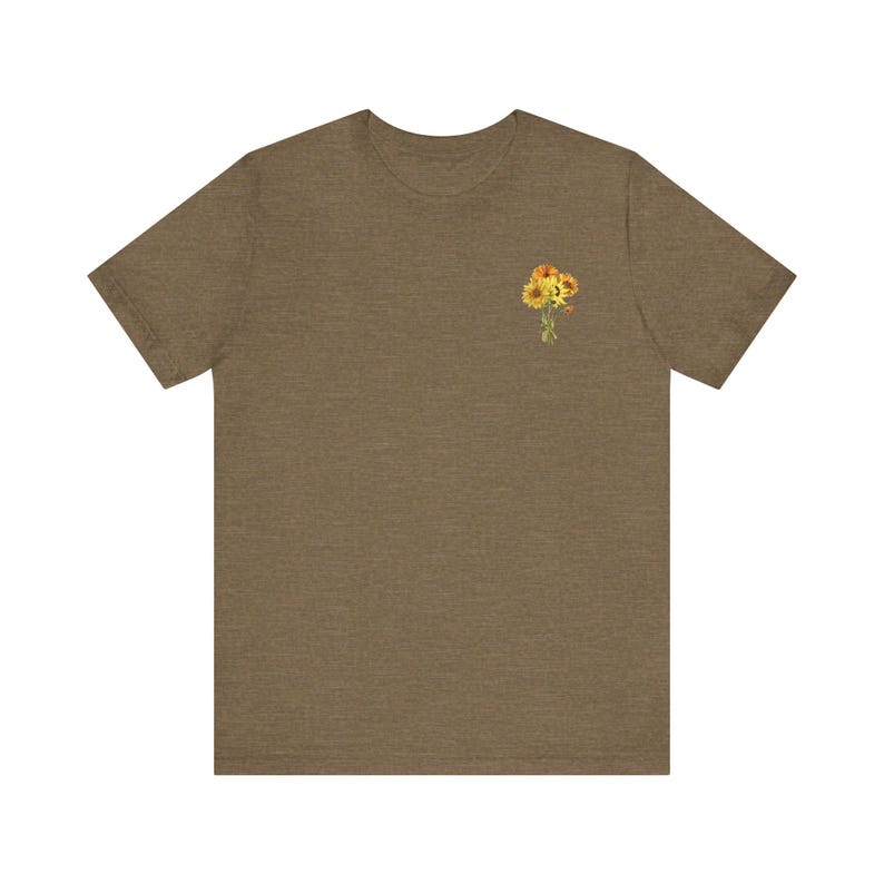 Sunflowers tshirt sunflower bouquet tee Flower pocket style design Minimalist Fall Floral T-shirt Womens Fall shirt Sunshine flower tee Heather Olive