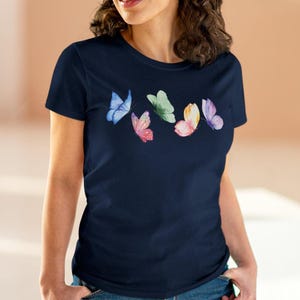 Butterfly Spring Tee Women's pastel butterflies tee Watercolor butterfly shirt Whisical springtime teeGgift for Mom Colorful summer top image 9
