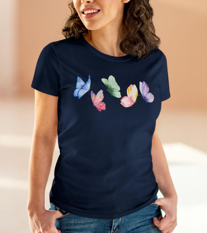 Butterfly Spring Tee Women's pastel butterflies tee Watercolor butterfly shirt Whisical springtime teeGgift for Mom Colorful summer top image 9