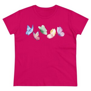 Butterfly Spring Tee Women's pastel butterflies tee Watercolor butterfly shirt Whisical springtime teeGgift for Mom Colorful summer top Heliconia