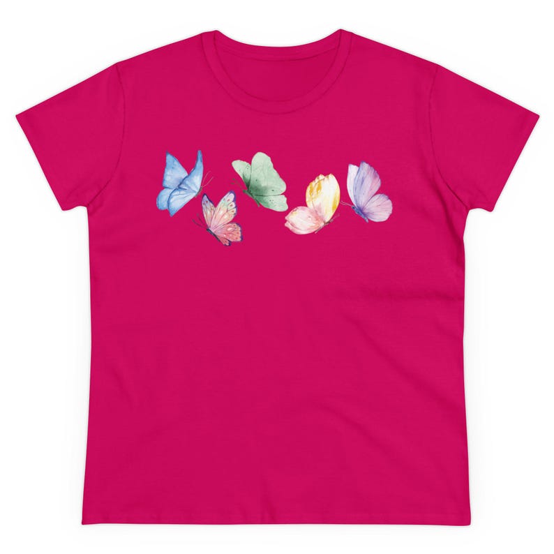 Butterfly Spring Tee Women's pastel butterflies tee Watercolor butterfly shirt Whisical springtime teeGgift for Mom Colorful summer top Heliconia