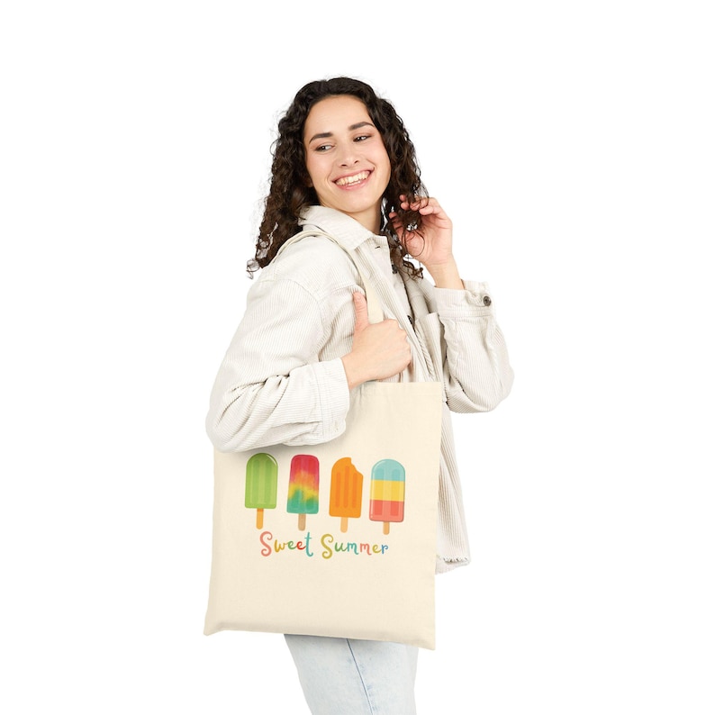 Beach bag Sweet Summer cotton tote bag Ice Cream art canvas bag gift Cute frozen treats shopping tote Cute colorful reusable Grocery bag afbeelding 1