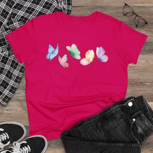 Butterfly Spring Tee Women's pastel butterflies tee Watercolor butterfly shirt Whisical springtime teeGgift for Mom Colorful summer top image 8