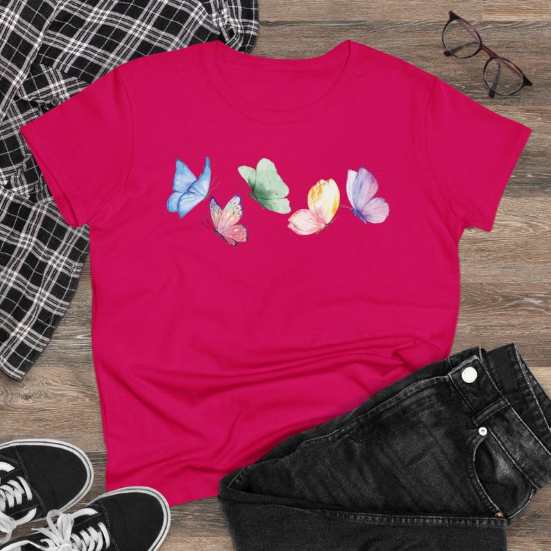 Butterfly Spring Tee Women's pastel butterflies tee Watercolor butterfly shirt Whisical springtime teeGgift for Mom Colorful summer top image 8