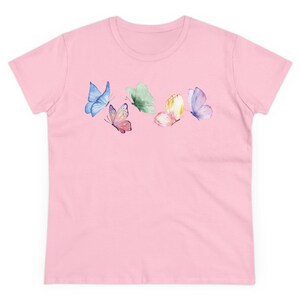 Butterfly Spring Tee Women's pastel butterflies tee Watercolor butterfly shirt Whisical springtime teeGgift for Mom Colorful summer top Light Pink