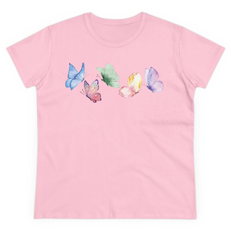Butterfly Spring Tee Women's pastel butterflies tee Watercolor butterfly shirt Whisical springtime teeGgift for Mom Colorful summer top Light Pink