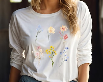 Wildflower shirt Long Sleeve Vintage Wild flower tshirt Aesthetic flower shirt Pressed flower shirt Botanical shirt gift Cottage Core shirt