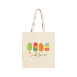 Beach bag Sweet Summer cotton tote bag Ice Cream art canvas bag gift Cute frozen treats shopping tote Cute colorful reusable Grocery bag afbeelding 3