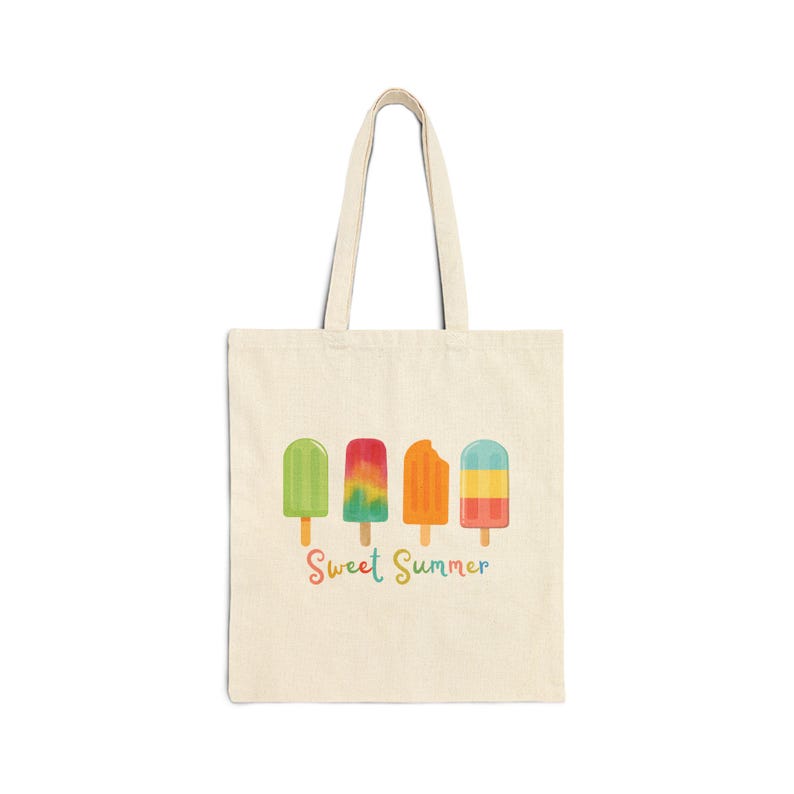Beach bag Sweet Summer cotton tote bag Ice Cream art canvas bag gift Cute frozen treats shopping tote Cute colorful reusable Grocery bag afbeelding 3