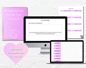 Manifestation Dream Life Digital Wellness Journal | Digital Manifestation Guide | Editable in Canva | Empower Your Journey