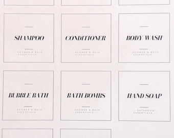 Bathroom labels 2x2 minimalist vinyl stickers , organization labels