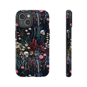 3D Skull Garden Mystique Phone Case | Eerie Skulls Amidst Gloomy Wildflowers | iPhone | Pixel | Samsung