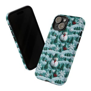 Festive 3D Snowman Phone Case | Winter Wonderland with Snowflakes and Trees for iPhone, Samsung, Pixel
