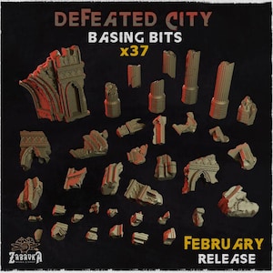 Defeated City Basing Bits | Fallen Angel Statue & Ruined Wall Resin Pieces | Miniature Base Decoration | Gothic Wargaming Diorama Bits