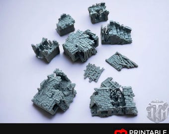 Ruined Bridge Span - 16 Piece Scatter Terrain Set, Detailed, Ruined, 28mm, Printable Scenery, Tabletop, TTRPG, DND, Shadowfey