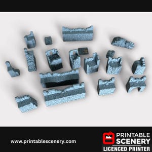 17-Piece Ruined Medieval Stone Fort Walls, Terrain for DND and Tabletop Games, TTRPG, 28mm, 32mm, Country and King, Castle
