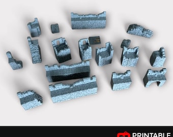 17-Piece Ruined Medieval Stone Fort Walls, Terrain for DND and Tabletop Games, TTRPG, 28mm, 32mm, Country and King, Castle