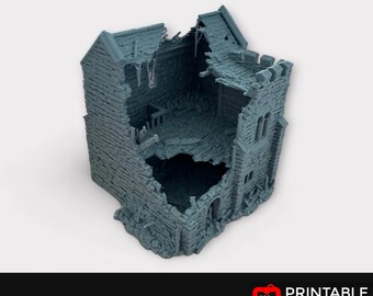 Ruined Medieval Stone Castle - Norman Stone Keep, Terrain for DND and Tabletop Games, TTRPG, 28mm, 32mm, Country and King, fort