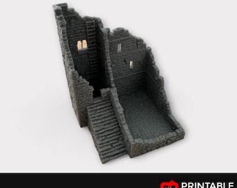 Ruined Medieval Stone Norman Fort, Terrain for DND and Tabletop Games, TTRPG, 28mm, 32mm, Country and King, Castle
